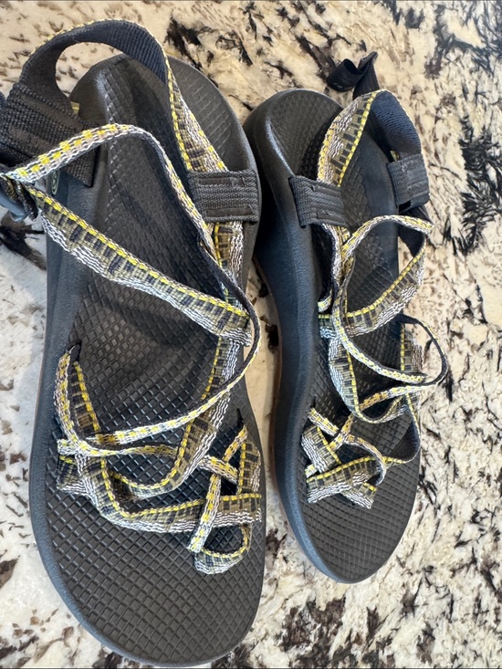 Chaco Shoes - Chaco Sandals with Black Straps and Yellow Accents